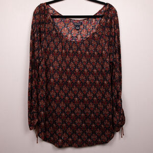 Lucky Brand geometric print peasant long sleeve tunic top-XL